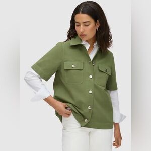 Aligne Laurel Organic Cotton Twill Button-Up Shirt Jacket Shacket Olive Green